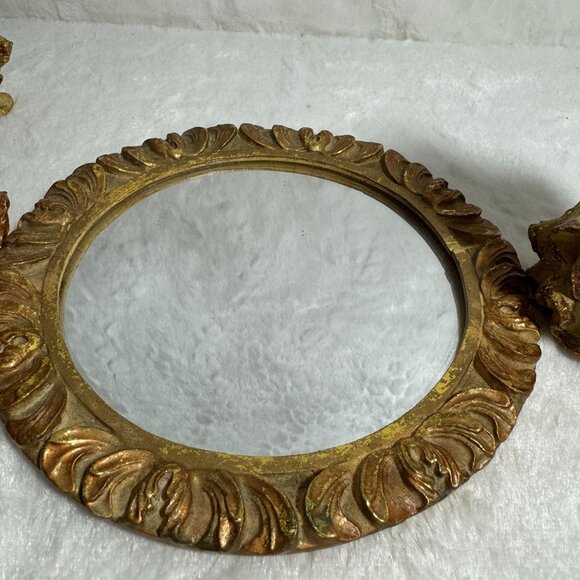 Angel Figurine Trio & Ornate Mirror Set Art Nouveau - Picture 3 of 6